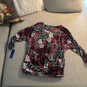 Apt. 9 Red Burgundy Floral Elegant Wimsigoth 3/4 Sleeve Size Large